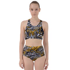 Crazy Abstract Doodle Social Doodle Drawing Style Racer Back Bikini Set