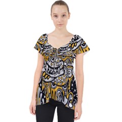 Crazy Abstract Doodle Social Doodle Drawing Style Lace Front Dolly Top