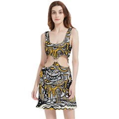 Crazy Abstract Doodle Social Doodle Drawing Style Velour Cutout Dress by Hannah976