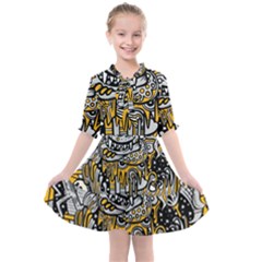 Crazy Abstract Doodle Social Doodle Drawing Style Kids  All Frills Chiffon Dress by Hannah976