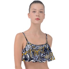 Crazy Abstract Doodle Social Doodle Drawing Style Frill Bikini Top