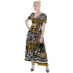 Crazy Abstract Doodle Social Doodle Drawing Style Button Up Short Sleeve Maxi Dress