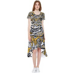Crazy Abstract Doodle Social Doodle Drawing Style High Low Boho Dress