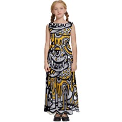 Crazy Abstract Doodle Social Doodle Drawing Style Kids  Satin Sleeveless Maxi Dress by Hannah976