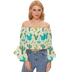 Outer Space Seamless Background Off Shoulder Flutter Bell Sleeve Top by Hannah976