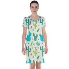 Cactus Succulents Floral Seamless Pattern Short Sleeve Nightdress by Hannah976