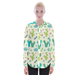 Cactus Succulents Floral Seamless Pattern Womens Long Sleeve Shirt