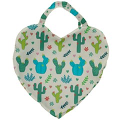 Cactus Succulents Floral Seamless Pattern Giant Heart Shaped Tote