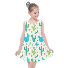 Cactus Succulents Floral Seamless Pattern Kids  Summer Dress