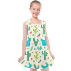 Cactus Succulents Floral Seamless Pattern Kids  Cross Back Dress