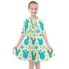 Cactus Succulents Floral Seamless Pattern Kids  All Frills Chiffon Dress by Hannah976