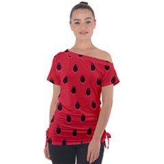 Seamless Watermelon Surface Texture Off Shoulder Tie-up T-shirt