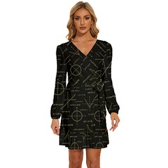 Abstract Math Pattern Long Sleeve Waist Tie Ruffle Velvet Dress by Hannah976