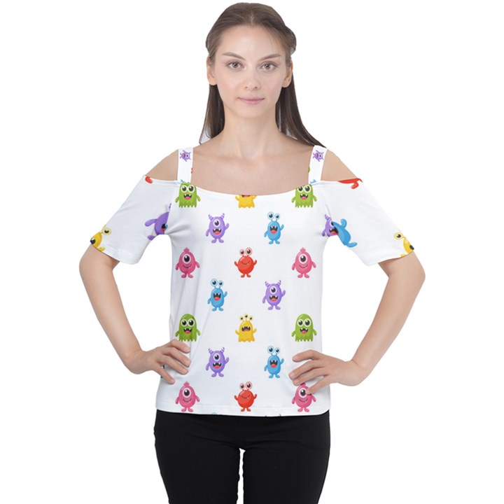 Seamless Pattern Cute Funny Monster Cartoon Isolated White Background Cutout Shoulder T-Shirt