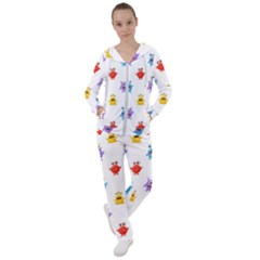 Seamless Pattern Cute Funny Monster Cartoon Isolated White Background Women s Tracksuit