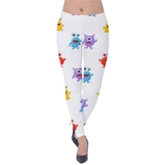 Seamless Pattern Cute Funny Monster Cartoon Isolated White Background Velvet Leggings