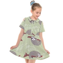 Sloths Pattern Design Kids  Short Sleeve Shirt Dress by Hannah976