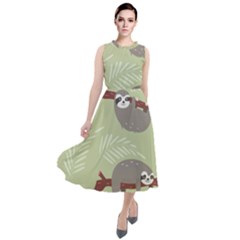 Sloths Pattern Design Round Neck Boho Dress by Hannah976