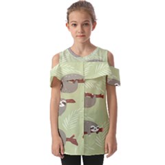 Sloths Pattern Design Fold Over Open Sleeve Top by Hannah976