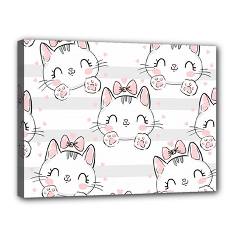 Cat With Bow Pattern Canvas 16  X 12  (stretched)