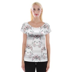 Cat With Bow Pattern Cap Sleeve Top