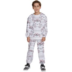 Cat With Bow Pattern Kids  Sweatshirt Set by Hannah976