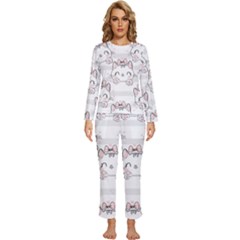 Cat With Bow Pattern Womens  Long Sleeve Lightweight Pajamas Set by Hannah976