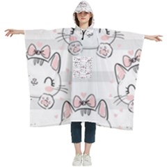 Cat With Bow Pattern Women s Hooded Rain Ponchos