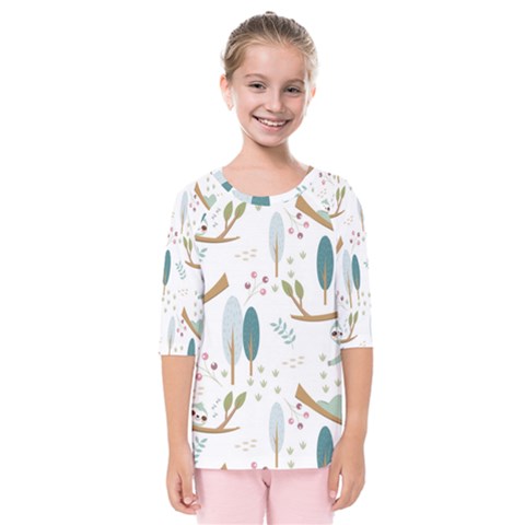 Pattern Sloth Woodland Kids  Quarter Sleeve Raglan T-shirt by Hannah976