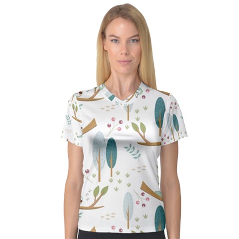 Pattern Sloth Woodland V-neck Sport Mesh T-shirt by Hannah976