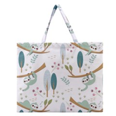 Pattern Sloth Woodland Zipper Large Tote Bag by Hannah976