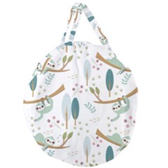 Pattern Sloth Woodland Giant Round Zipper Tote