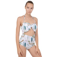 Pattern Sloth Woodland Scallop Top Cut Out Swimsuit