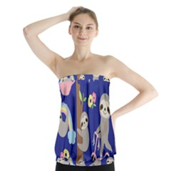 Hand Drawn Cute Sloth Pattern Background Strapless Top by Hannah976