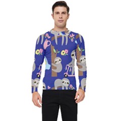 Hand Drawn Cute Sloth Pattern Background Men s Long Sleeve Rash Guard by Hannah976