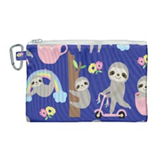 Hand Drawn Cute Sloth Pattern Background Canvas Cosmetic Bag (large) by Hannah976