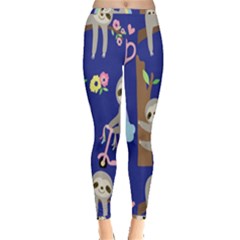 Hand Drawn Cute Sloth Pattern Background Inside Out Leggings by Hannah976