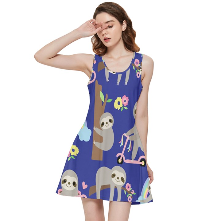 Hand Drawn Cute Sloth Pattern Background Inside Out Racerback Dress