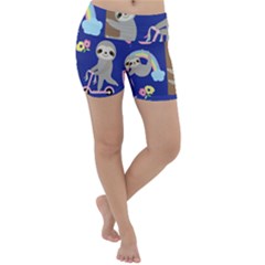 Hand Drawn Cute Sloth Pattern Background Lightweight Velour Yoga Shorts by Hannah976