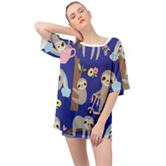 Hand Drawn Cute Sloth Pattern Background Oversized Chiffon Top by Hannah976