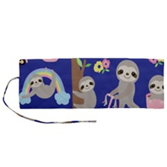 Hand Drawn Cute Sloth Pattern Background Roll Up Canvas Pencil Holder (m) by Hannah976