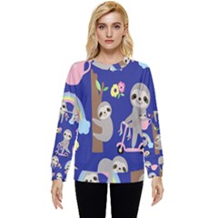 Hand Drawn Cute Sloth Pattern Background Hidden Pocket Sweatshirt by Hannah976