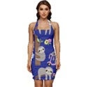 Hand Drawn Cute Sloth Pattern Background Sleeveless Wide Square Neckline Ruched Bodycon Dress View1