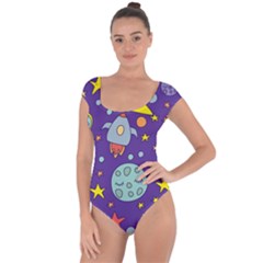 Card With Lovely Planets Short Sleeve Leotard 