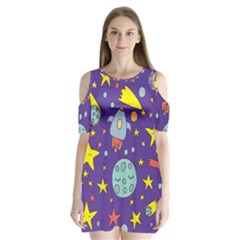 Card With Lovely Planets Shoulder Cutout Velvet One Piece