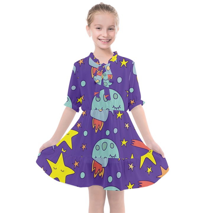 Card With Lovely Planets Kids  All Frills Chiffon Dress