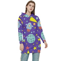 Card With Lovely Planets Women s Long Oversized Pullover Hoodie by Hannah976