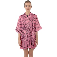 Pink Monstera Half Sleeve Satin Kimono  by ConteMonfrey