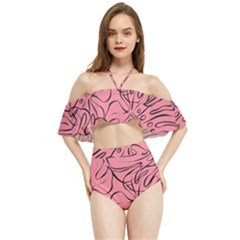 Pink Monstera Halter Flowy Bikini Set  by ConteMonfrey