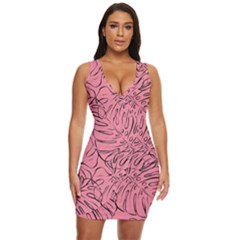 Pink Monstera Draped Bodycon Dress by ConteMonfrey